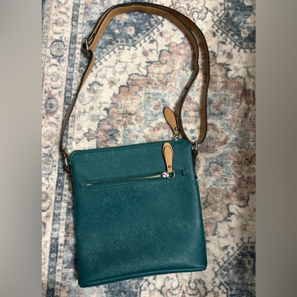 Giani Bernini Teal and Tan Saffiano Crossbody Bag NWOT - Picture 5 of 6
